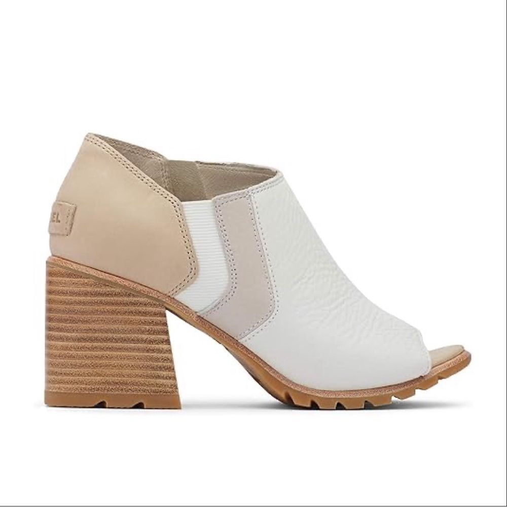 Sorel Leather Stacked Peep Toe Heeled Shoes Stylish and Comfortable in Cream